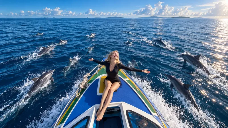 derawan speedboat with dolphine